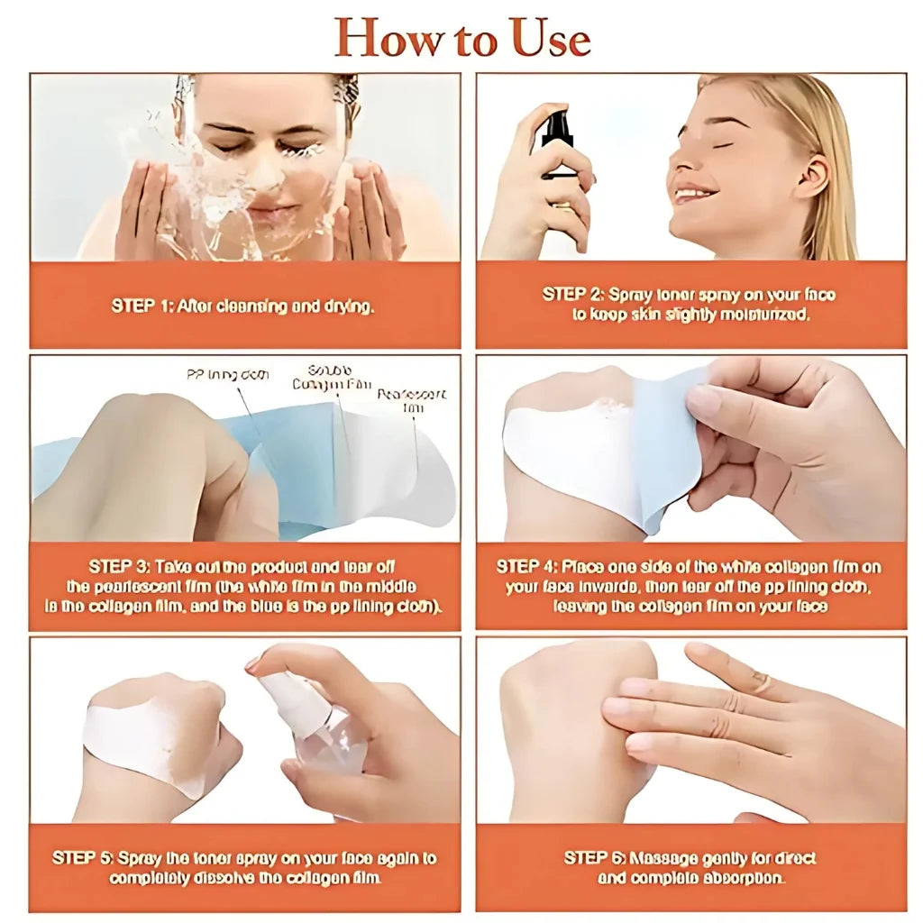 Collagen Facial Mask, Dissolving Collagen Film ( Forehead + Eyes + Cheeks + Chin )